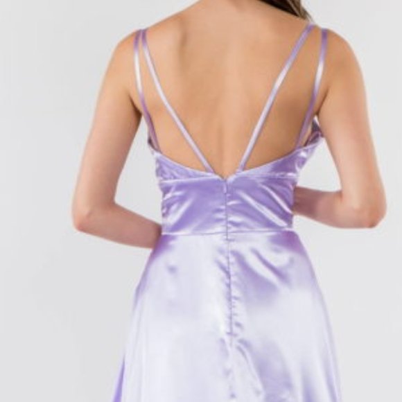 NEW SATIN LONG A-LINE OFF THE SHOULDER SLEEVELESS DRESS WITH ZIPPER BACK GL2963 - Picture 5 of 7